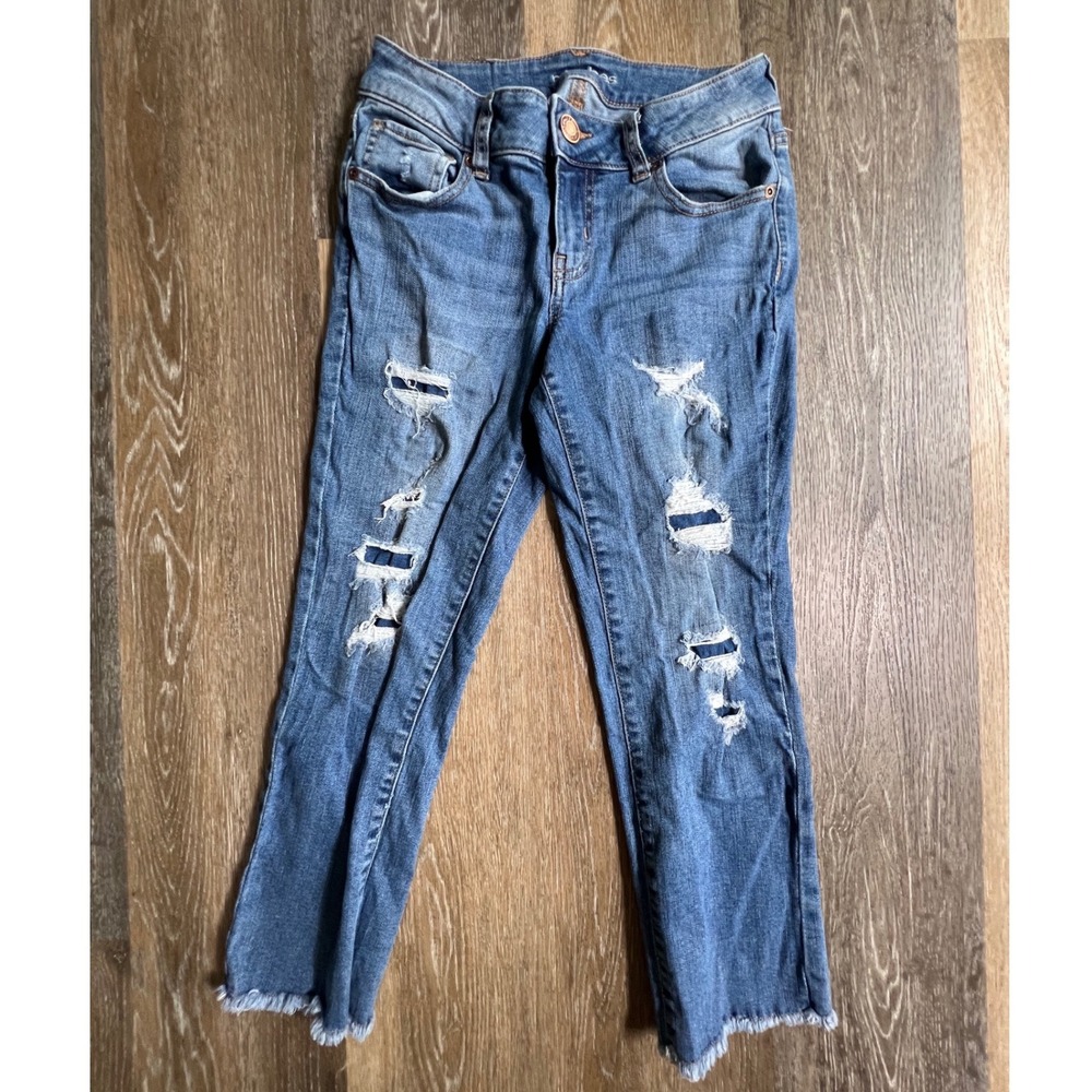 Maurices Distressed Jeans Womens 0 Blue Ripped‎ Raw Hem Stretch Denim